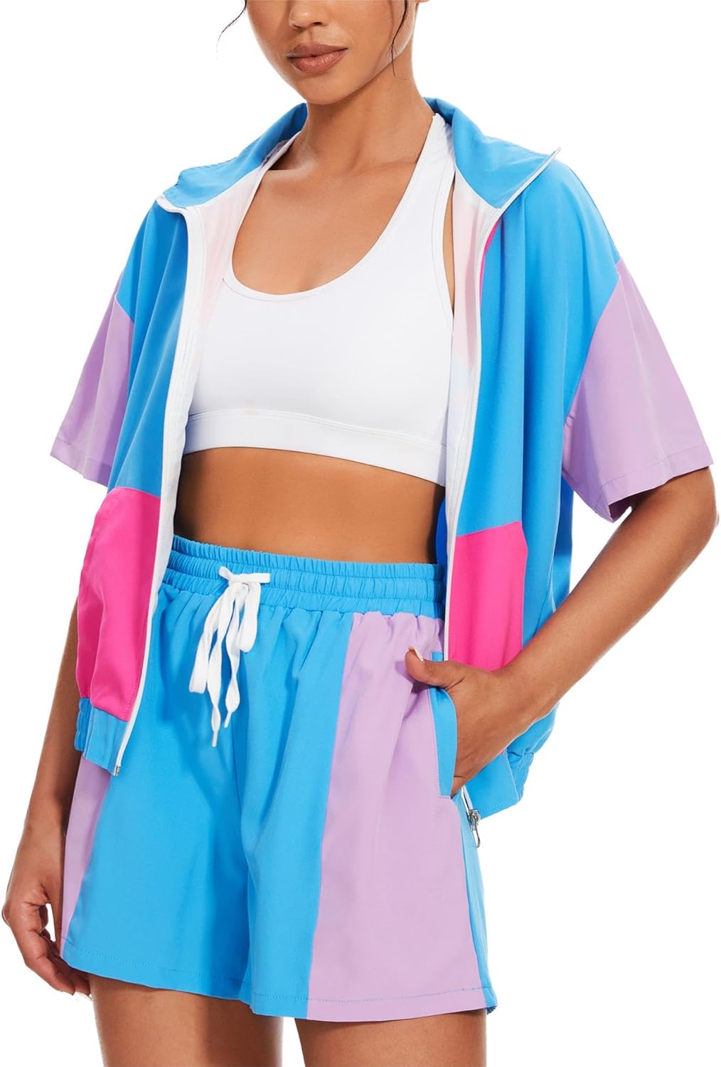 UOUA Women's 80s Color Block Outfits for Fun Summer Vibes