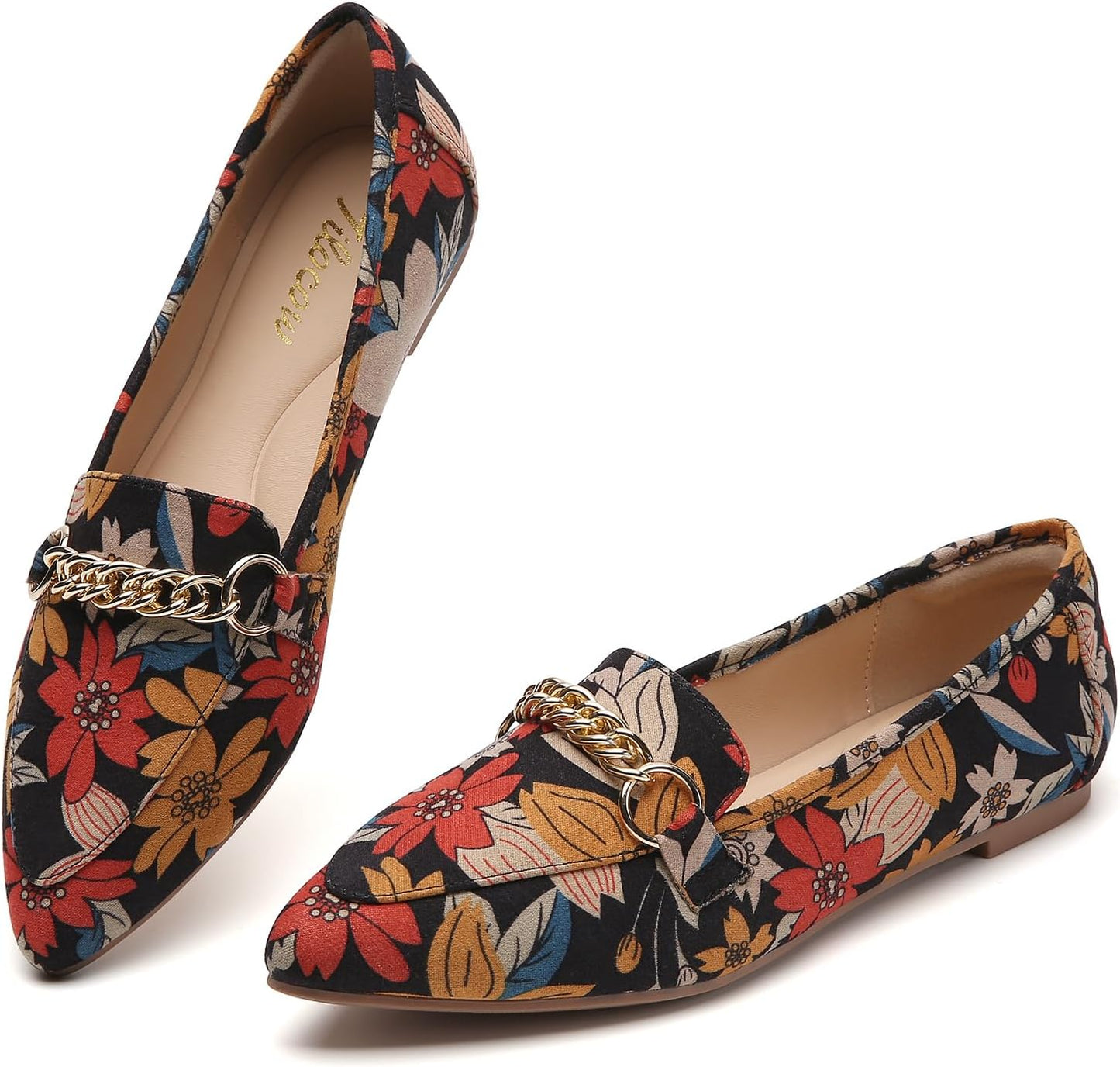 Tilocow Metal Chain Loafers for Women Comfortable Fashion Flats