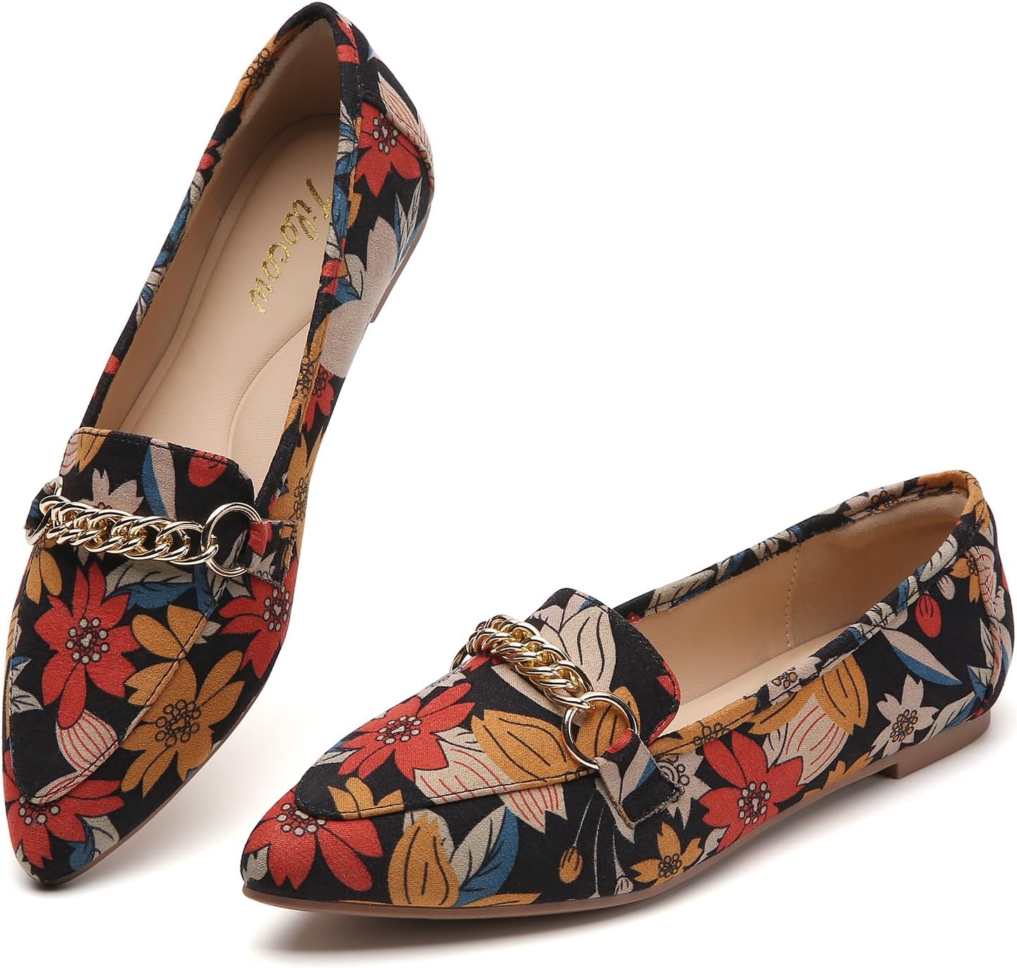 Tilocow Metal Chain Loafers for Women Comfortable Fashion Flats