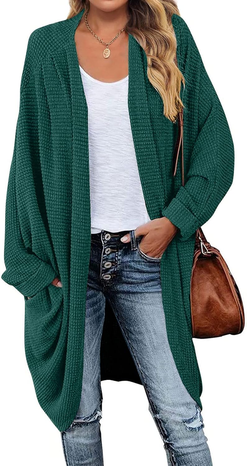MEROKEETY Women's Waffle Knit Batwing Cardigan for Fall Style