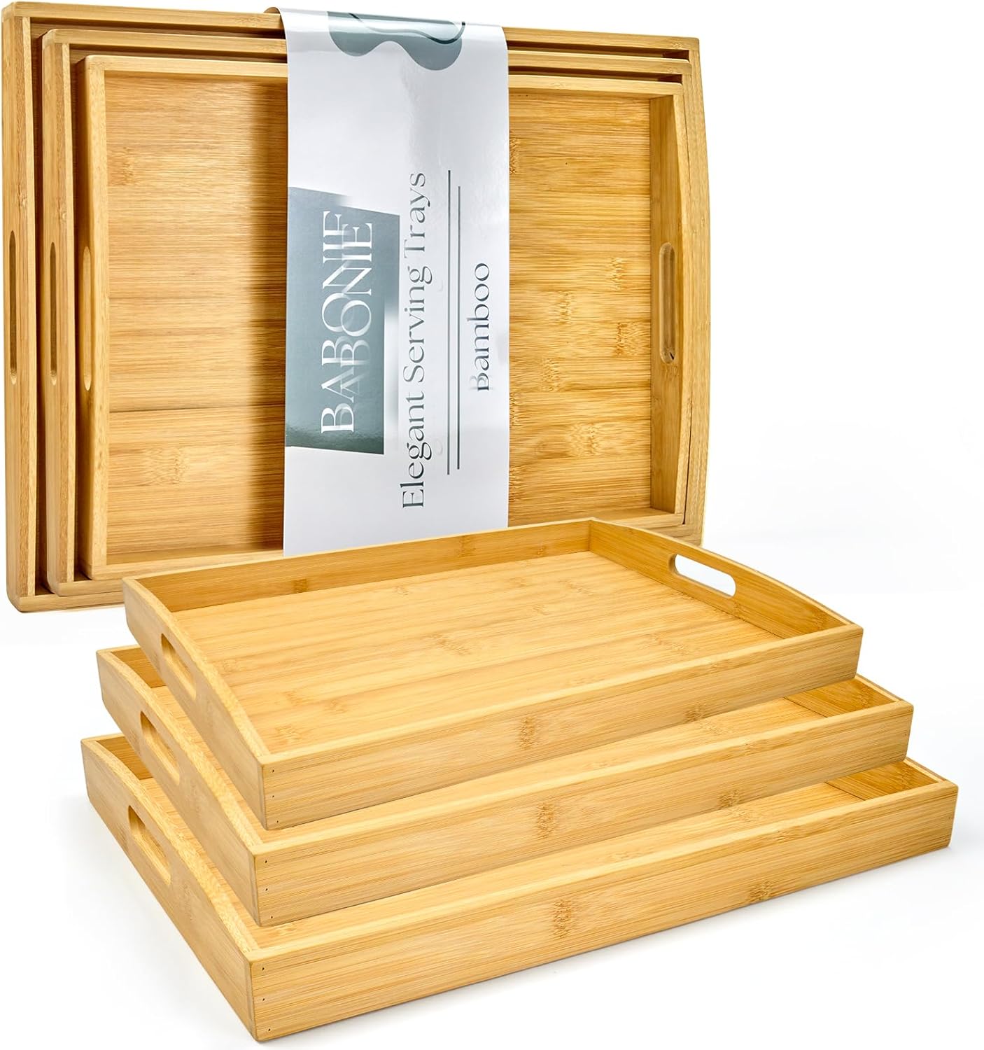 Bamboo Serving Tray Set of 3 by BABONIE for Every Occasion