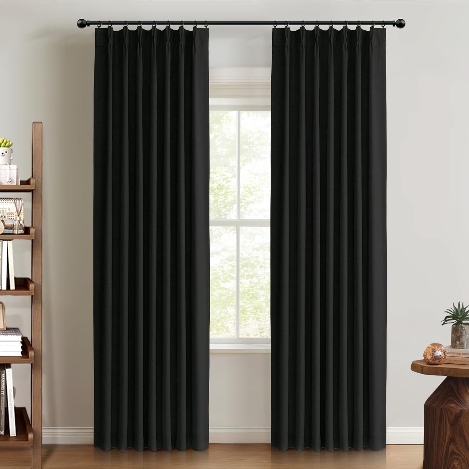 100% Blackout Shield Linen Look Textured Pinch Pleated Curtains