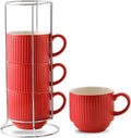 Hasense Red Coffee Mugs 15 oz Stackable Set of 4 - Space Saving Rack