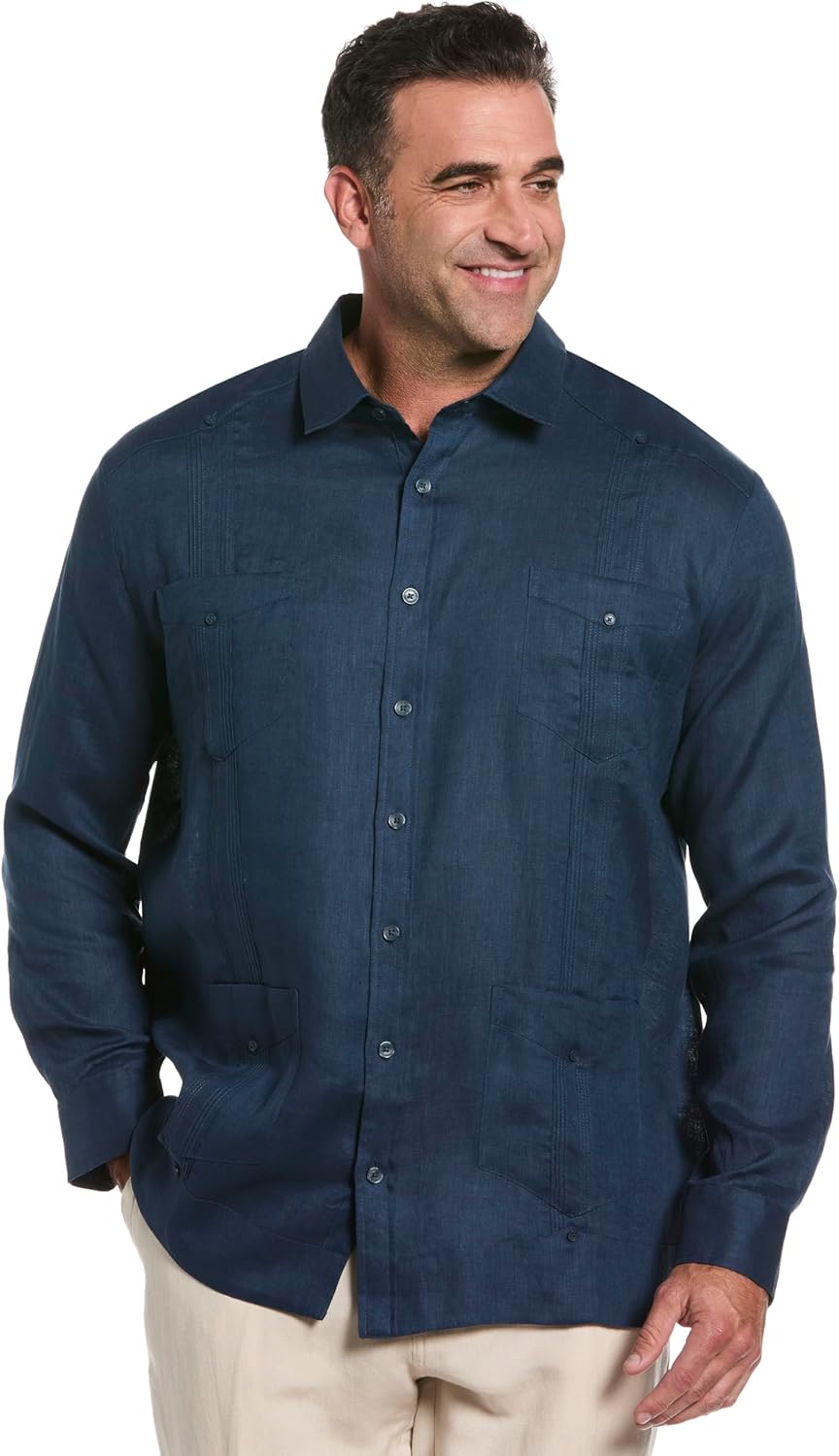 Linen Long Sleeve Guayabera Shirt with Pintuck Detail for Comfort