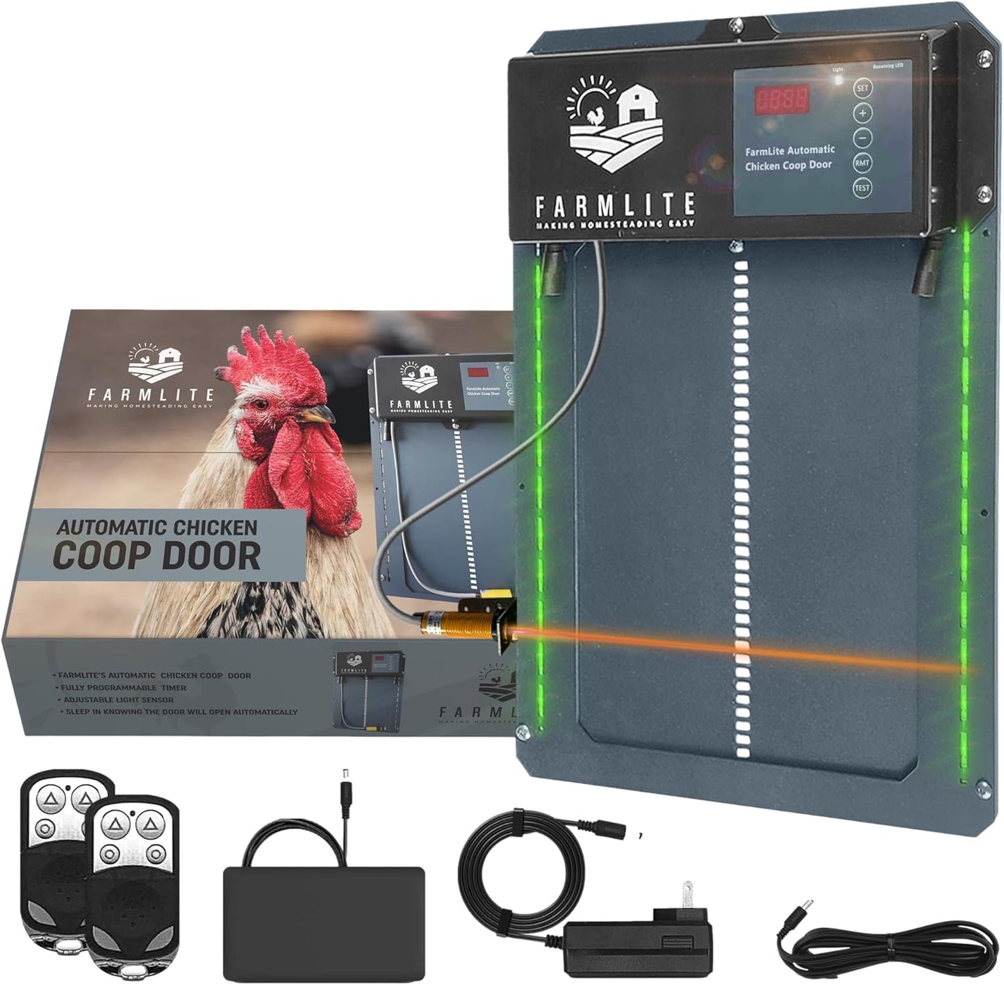 FarmLite Automatic Chicken Coop Door Opener with Timer & Sensor