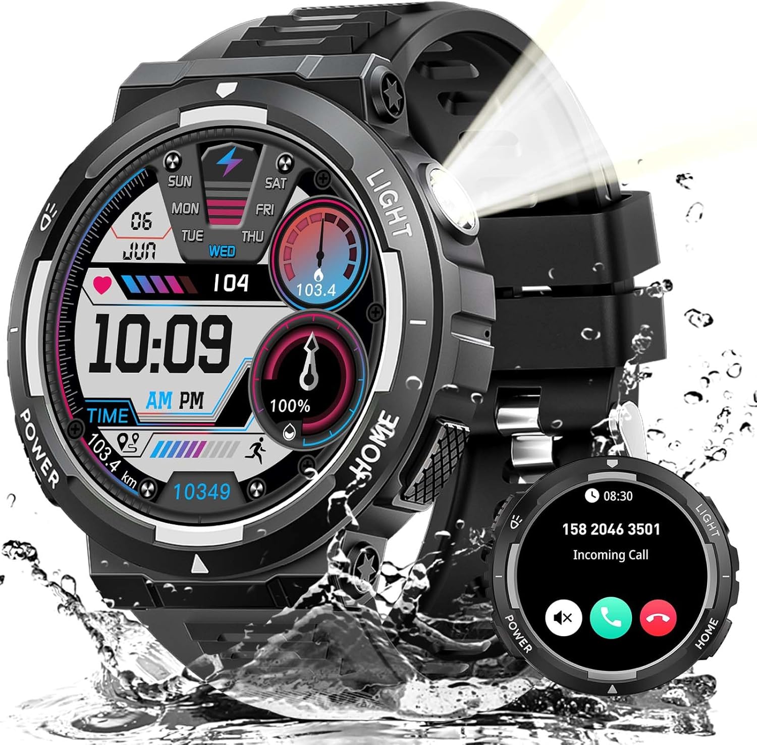 HeraQuen Military Smart Watch: Answer Calls, Waterproof, 100+ Sports Modes