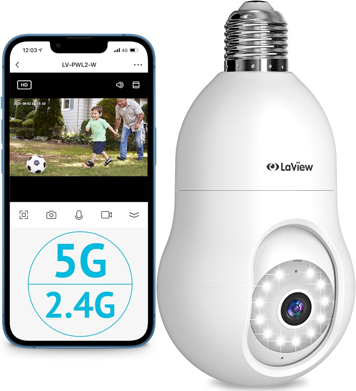 LaView 4MP Bulb Security Camera with 360 Degree Motion Detection