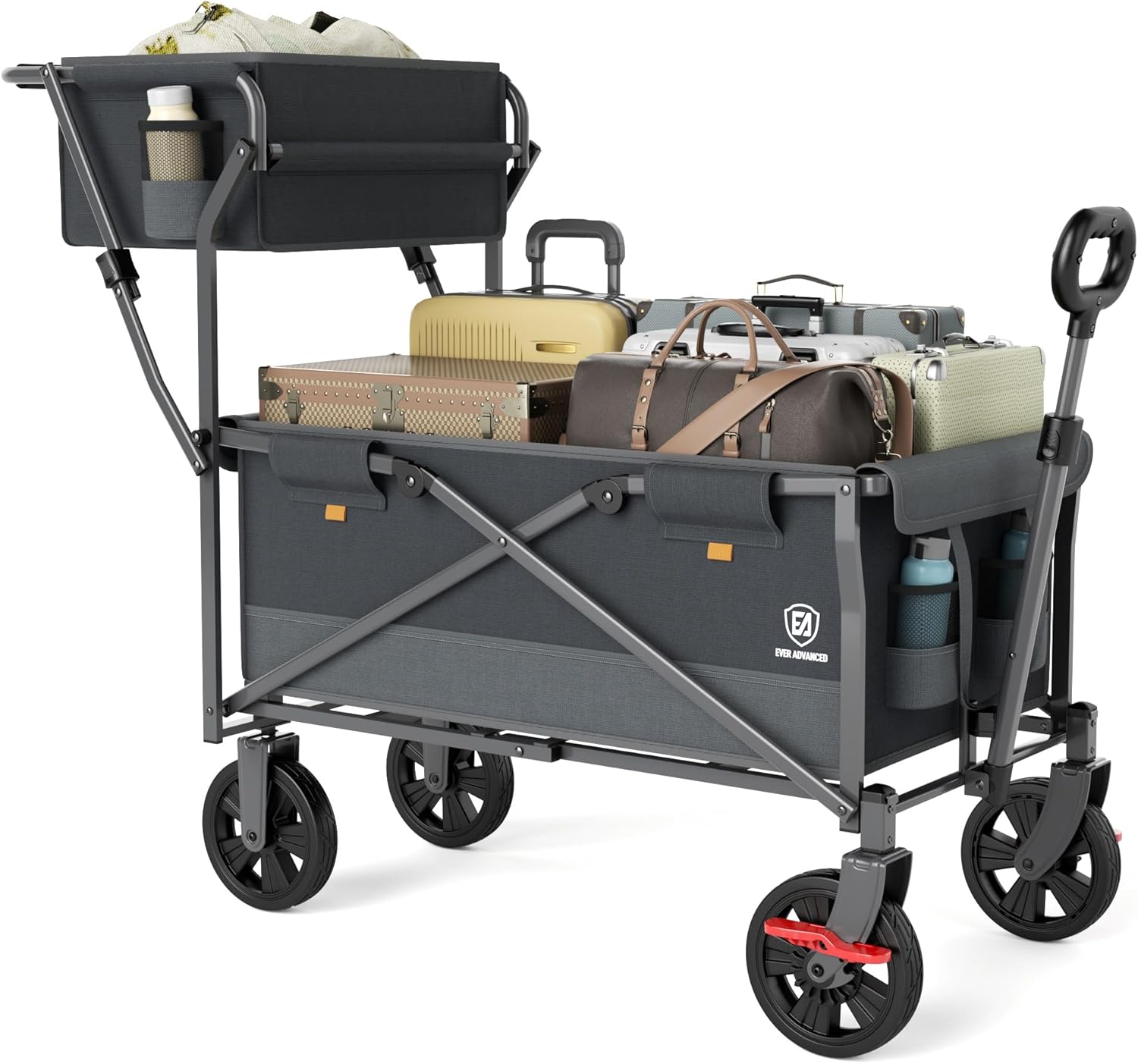 Collapsible Push & Pull Shopping Cart with Wheels & Brakes