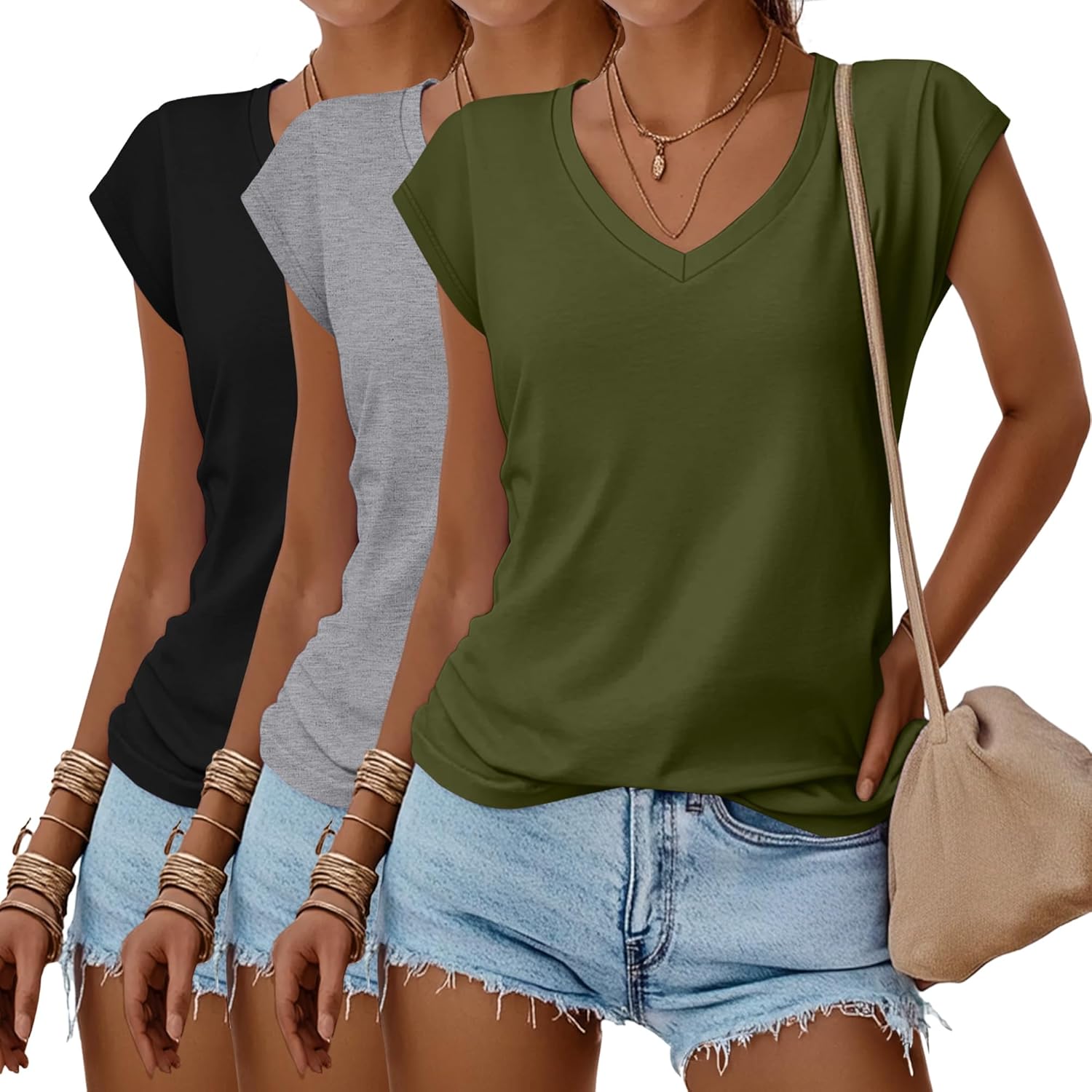 Huukeay 3 Pack Womens V Neck T Shirts for Summer Style