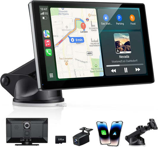 Wireless Carplay Screen for Car with 4K Dash Cam & GPS