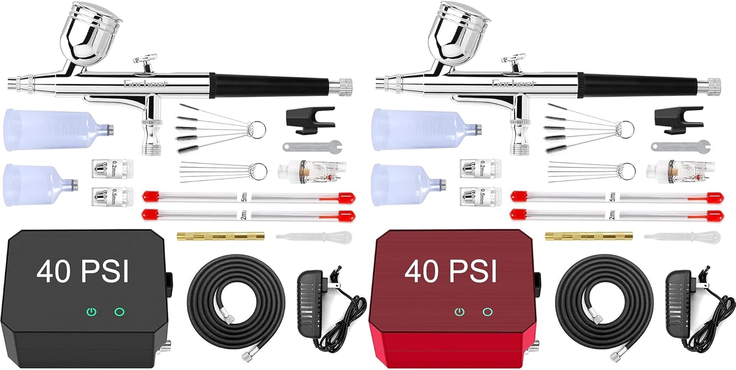 Gocheer Dual 40PSI Airbrush Kit - Black & Red