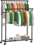 Double Rod Clothing Garment Rack on Wheels 45 in - Heavy Duty