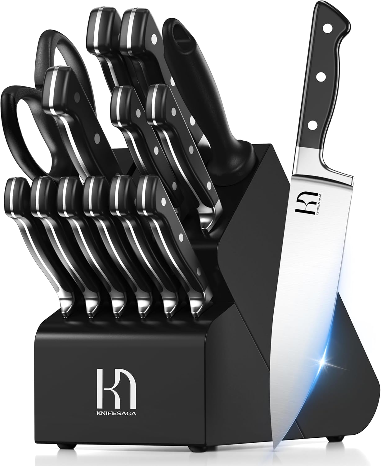 Knife Set, 15 Pcs Kitchen Knife Block Set for Culinary Mastery
