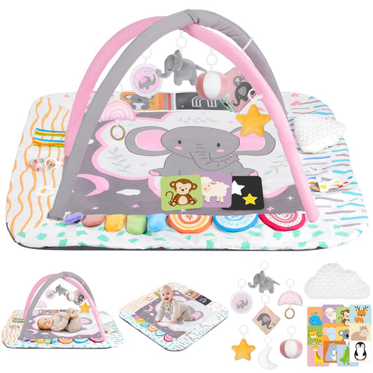 Baby Play Mat Activity Gym with Tummy Time Pillow for Growth