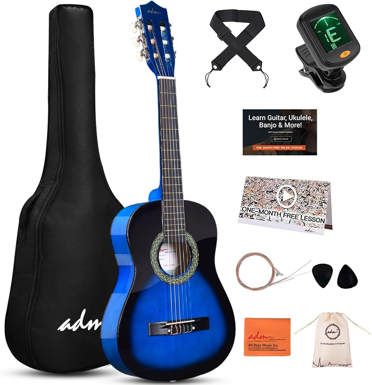 ADM Beginner Acoustic Classical Guitar Bundle Kit for Kids