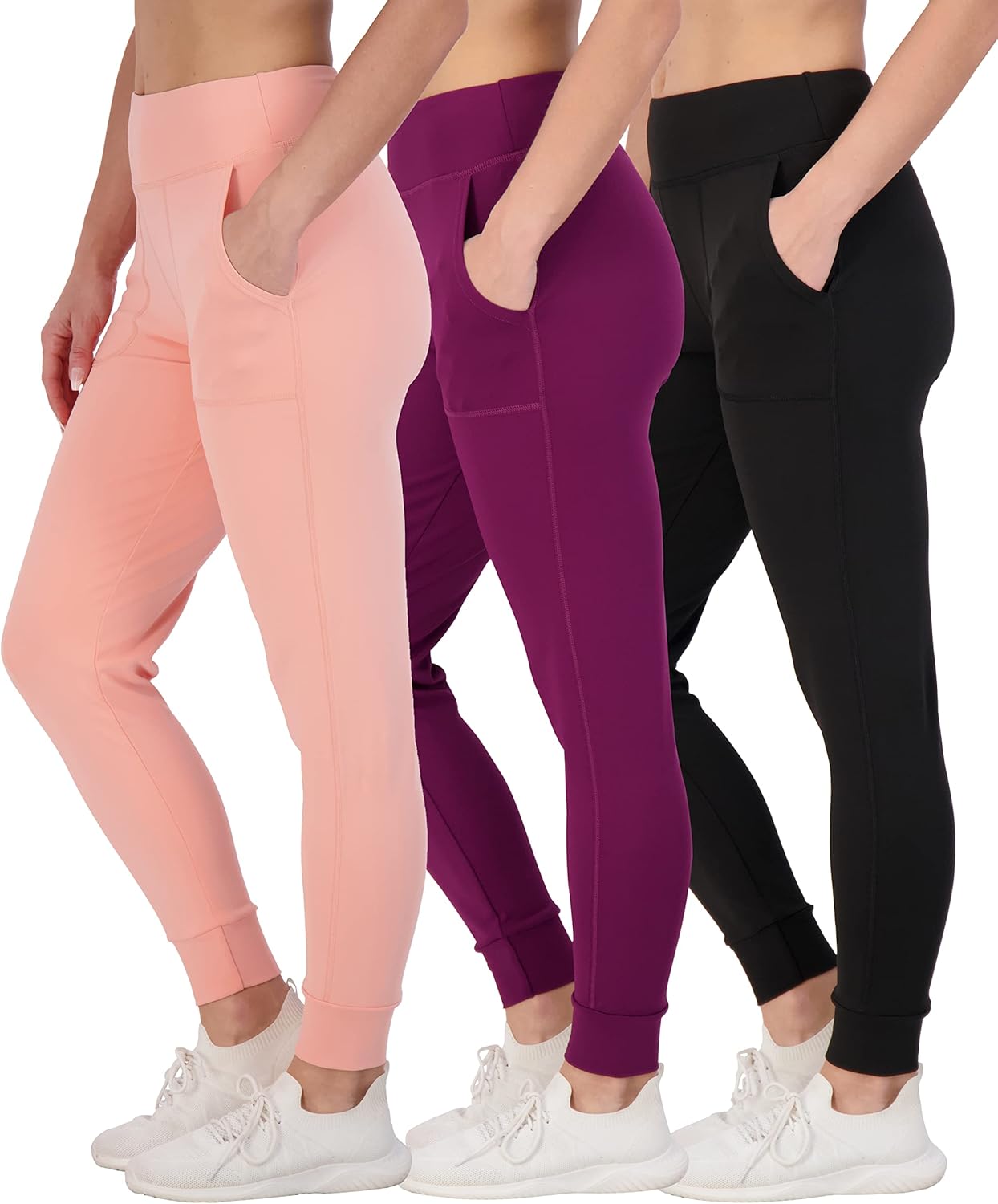 Women's High Waist Joggers with Pockets - 3 Pack for Comfort