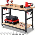 Workbench with Wheels 60 x 22 Heavy Duty Rubberwood Tabletop