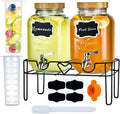1 Gallon Glass Drink Dispenser 2-Pack with Stand & Bamboo Lids
