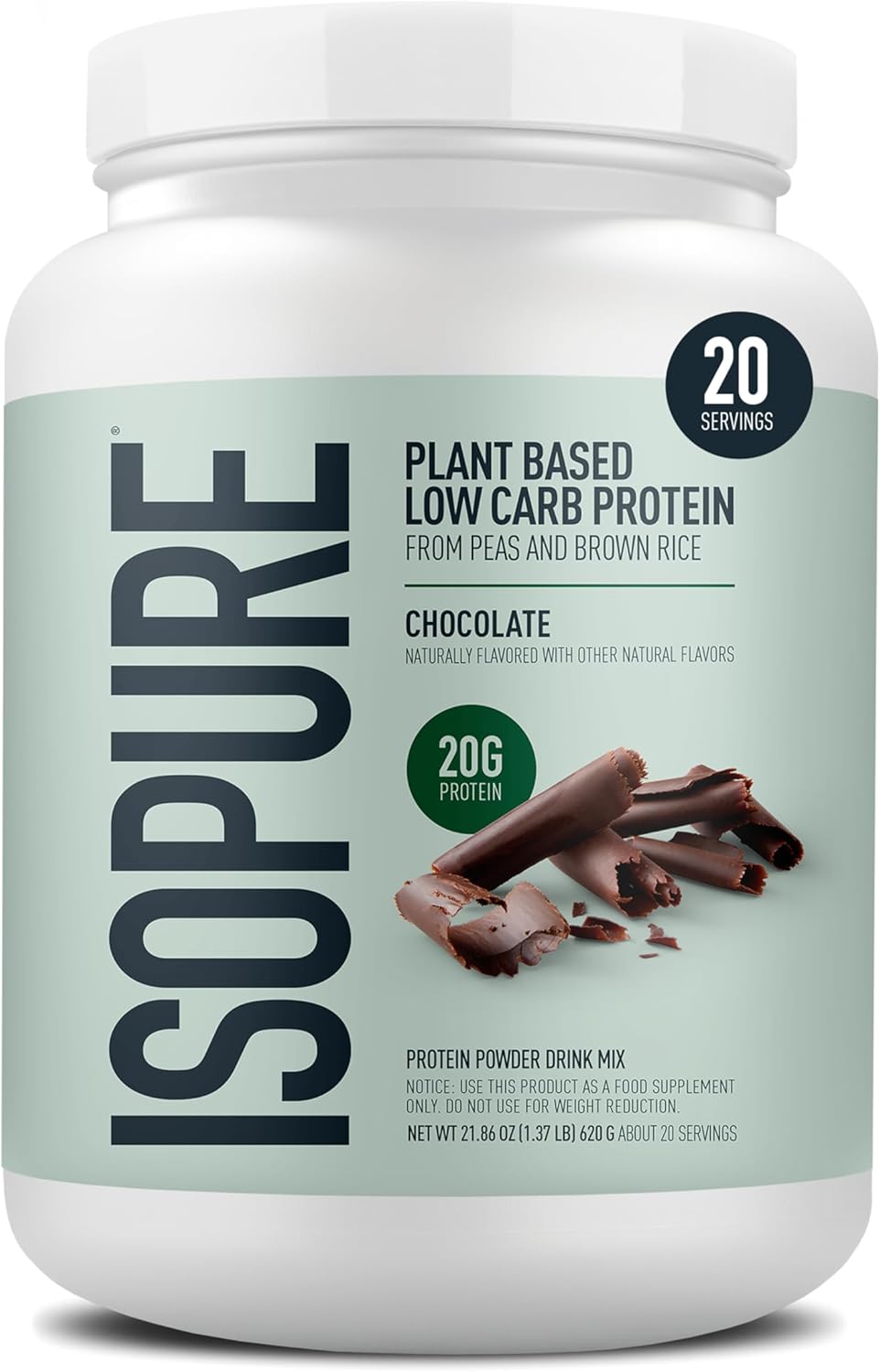 Isopure Plant-Based Protein Powder for Healthy Adults, 20g Protein