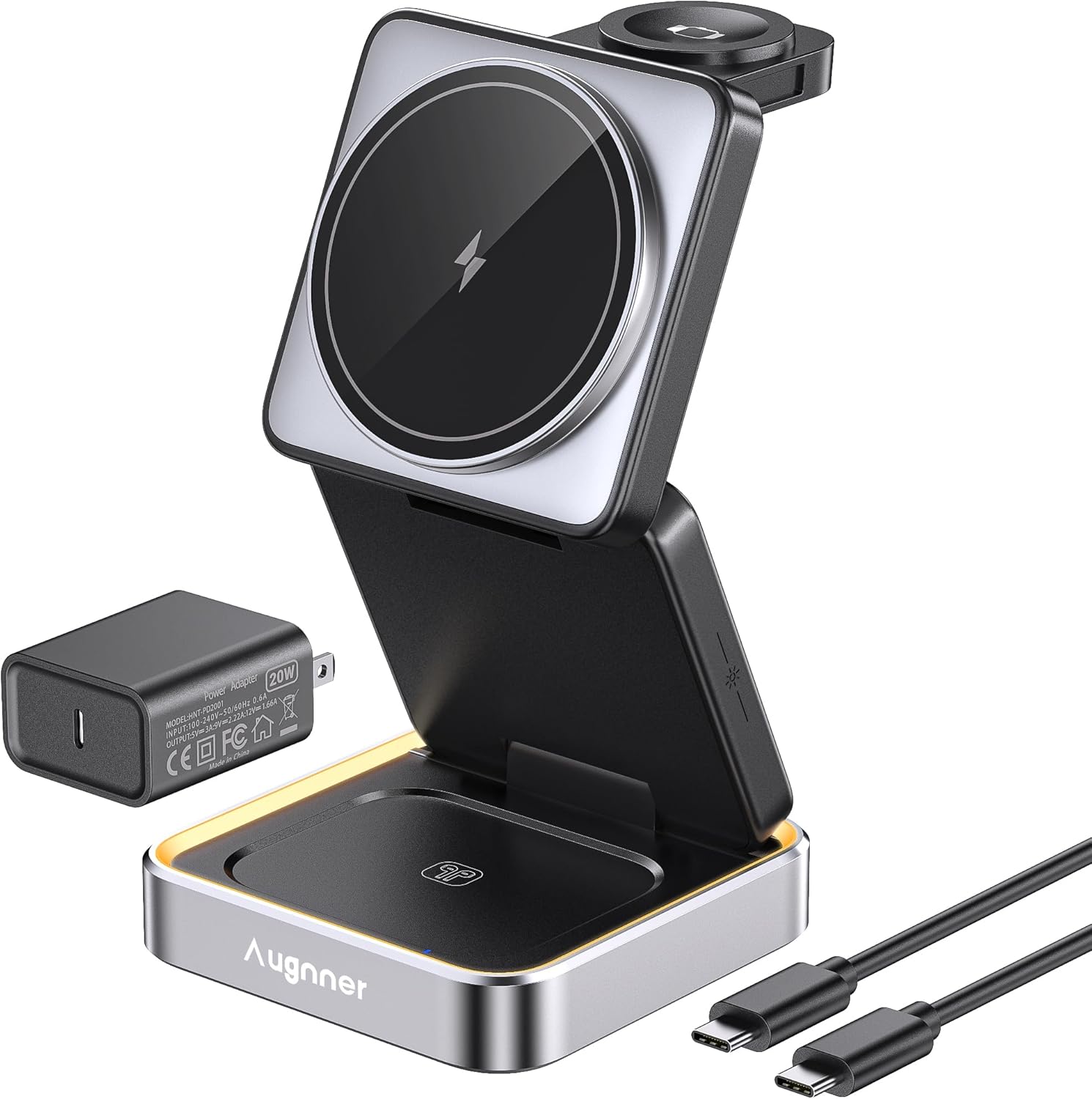 Augnner Foldable 3-in-1 Wireless Charger with Night Light