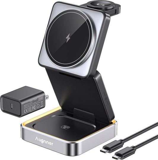 Augnner Foldable 3-in-1 Wireless Charger with Night Light