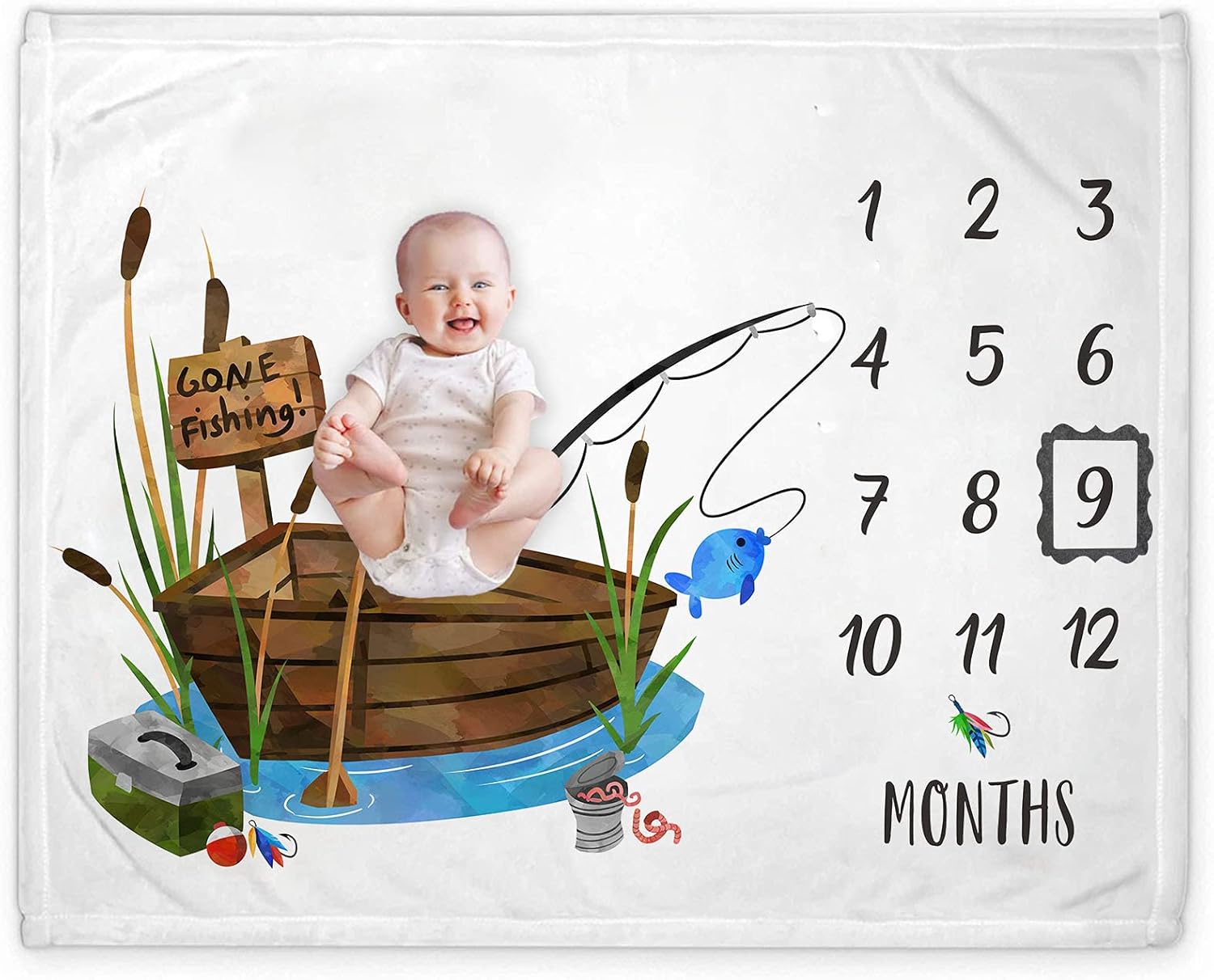 Gone Fishing Baby Milestone Blanket with Marker