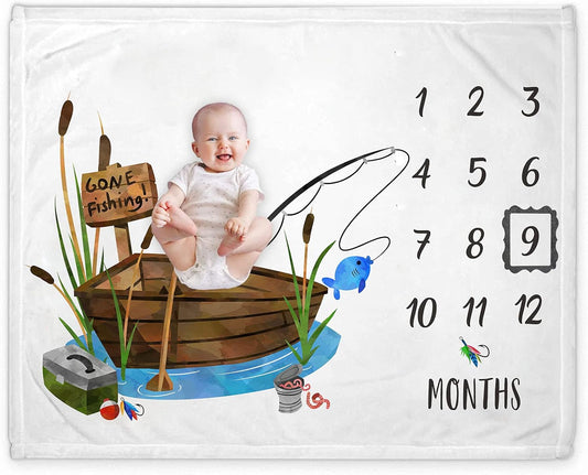 Gone Fishing Baby Milestone Blanket with Marker