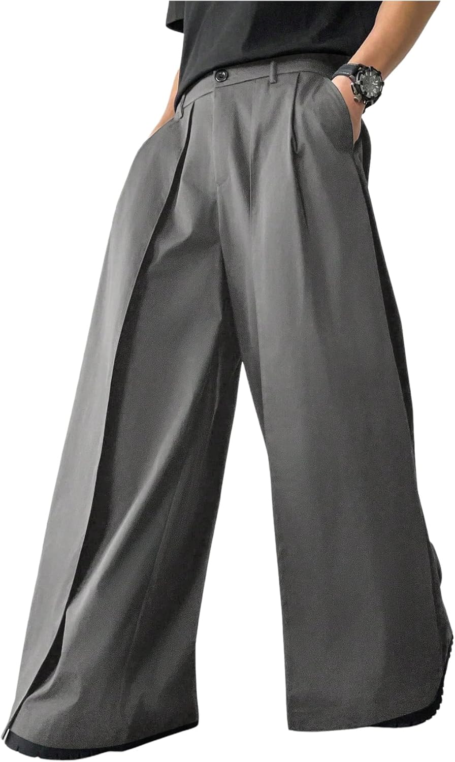OYOANGLE Men's Baggy Wide Leg Pants for Business Casual Wear