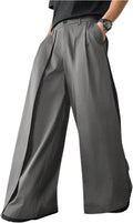 OYOANGLE Mens Baggy Wide Leg Pants Zipper Fly Pleated Trousers