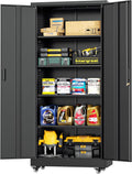 Metal Storage Cabinet with Wheels 72in Garage Cabinet - Lockable