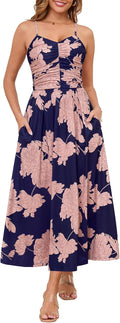 Annebouti Women Ruched Floral Maxi Dress - Flattering Summer