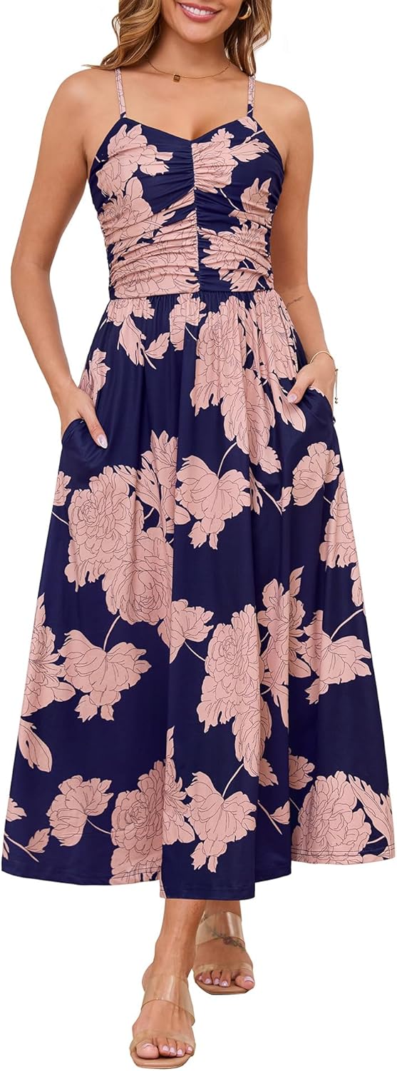 Annebouti Women 2025 Summer Floral Beach Maxi Dress with Pockets