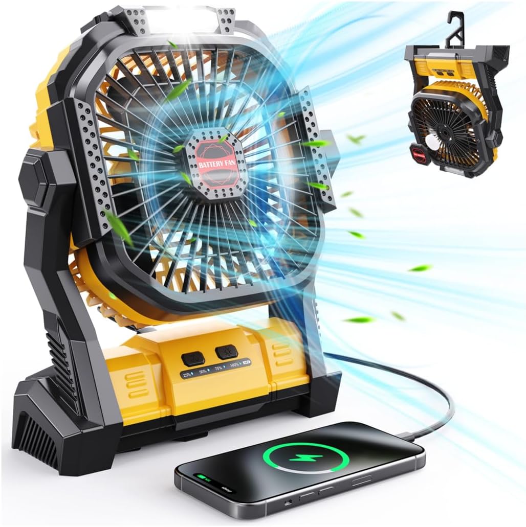 Portable Battery Operated Fan with LED Lantern for Camping