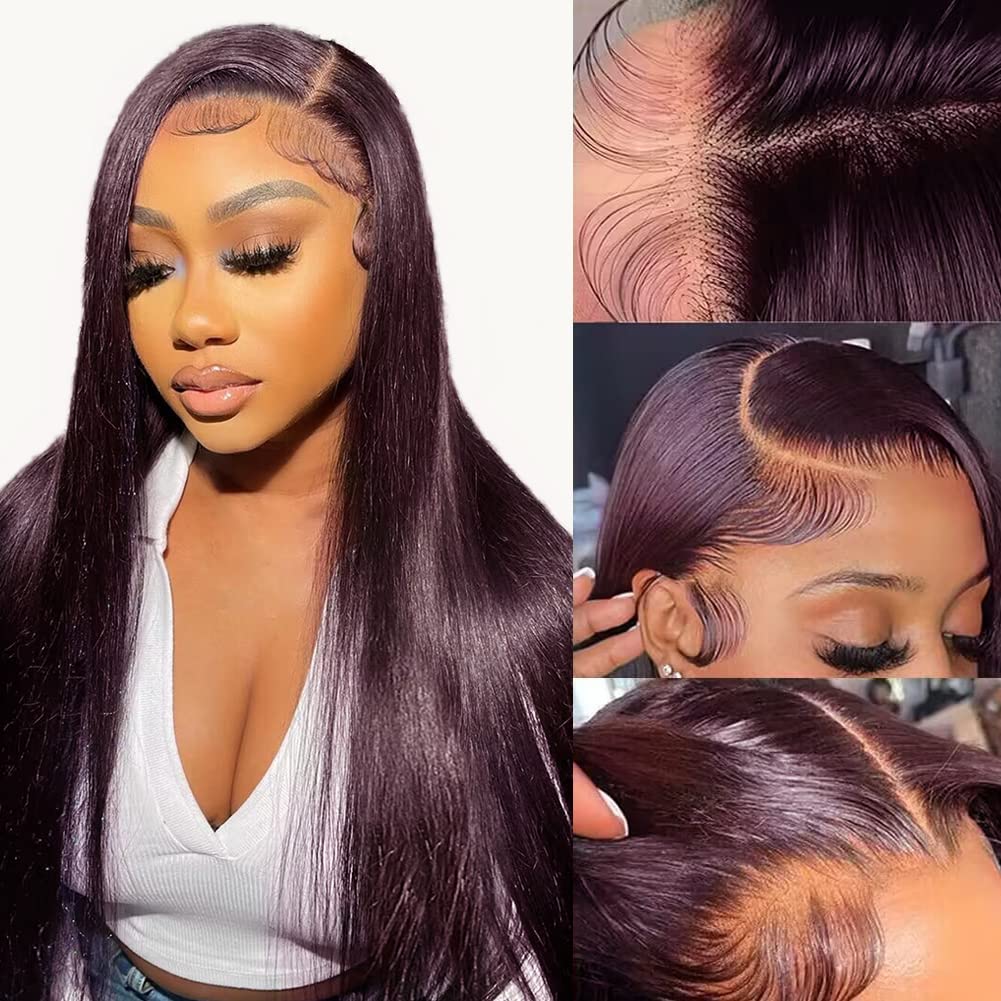 Dark Burgundy Lace Front Wigs Human Hair for Women 26Inch