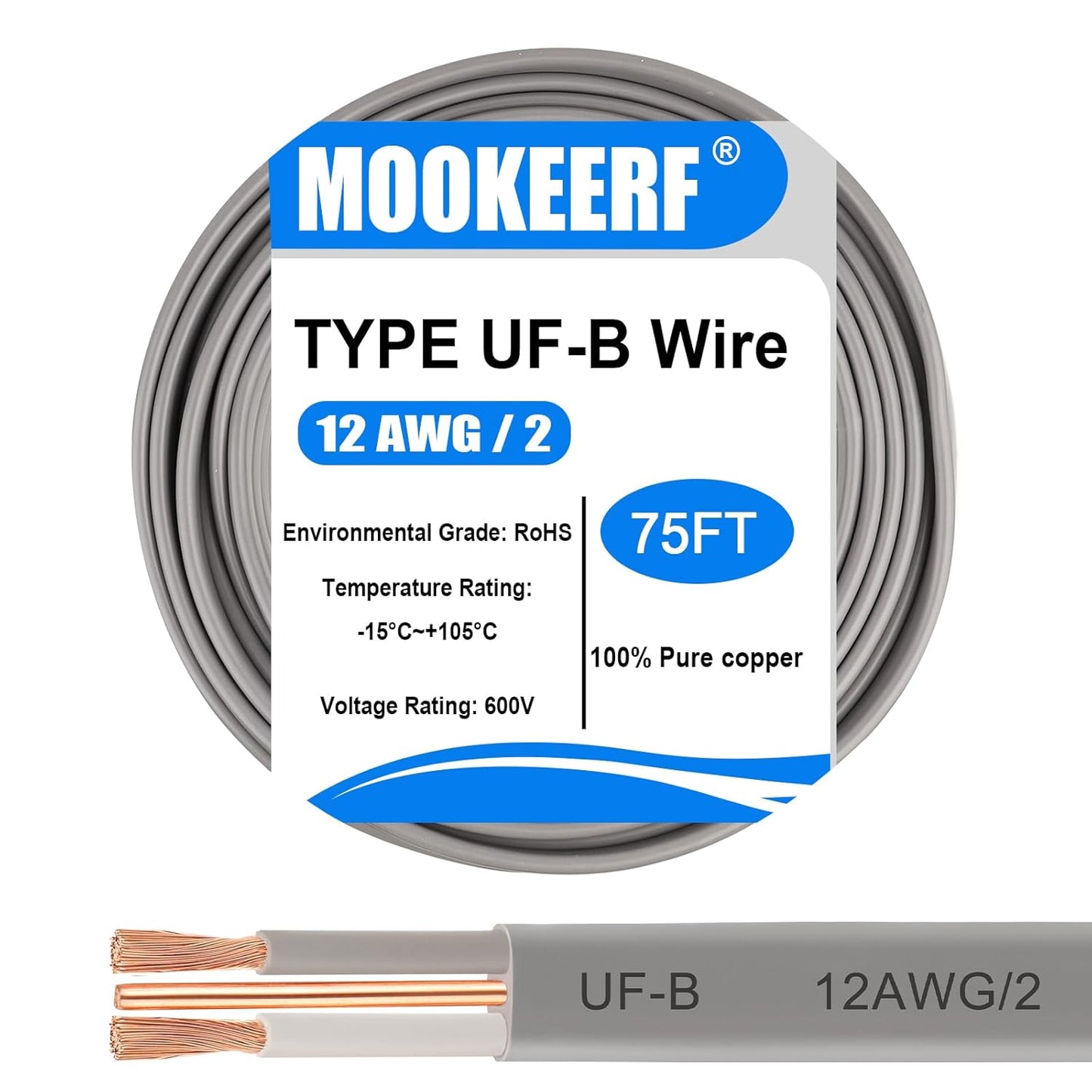 12/2 UF-B Wire 75FT 12 Gauge Direct Burial Electrical Cable