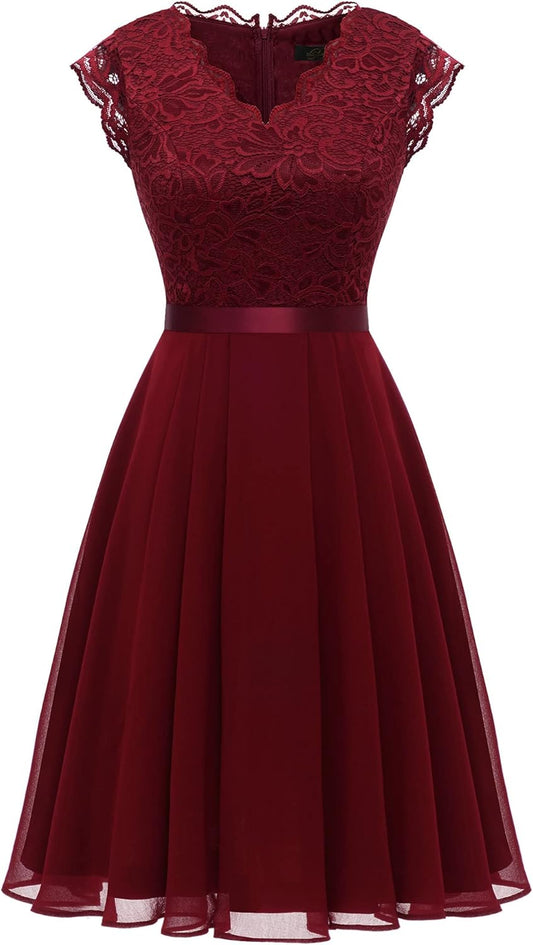 Dressystar Women's V Neck Sleeveless Lace Bridesmaid Dress