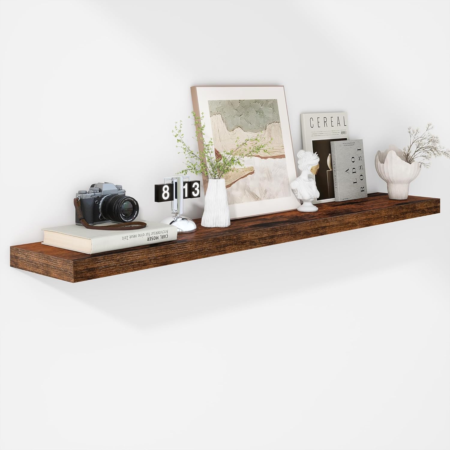 55 Inch Floating Shelves - Rustic Wooden Wall Storage Solution