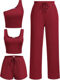 Ekouaer Womens 4 Piece Lounge Sets Ribbed Knit Crop Tank Top one