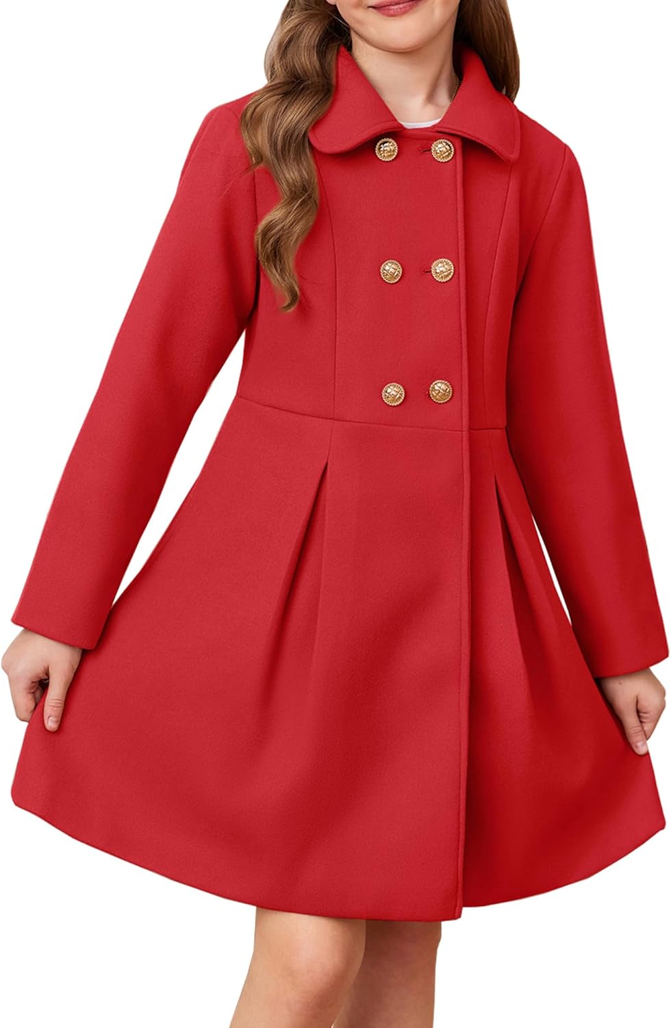 Warm Girls Dress Coat Peacoat with Lapel Pockets for Kids