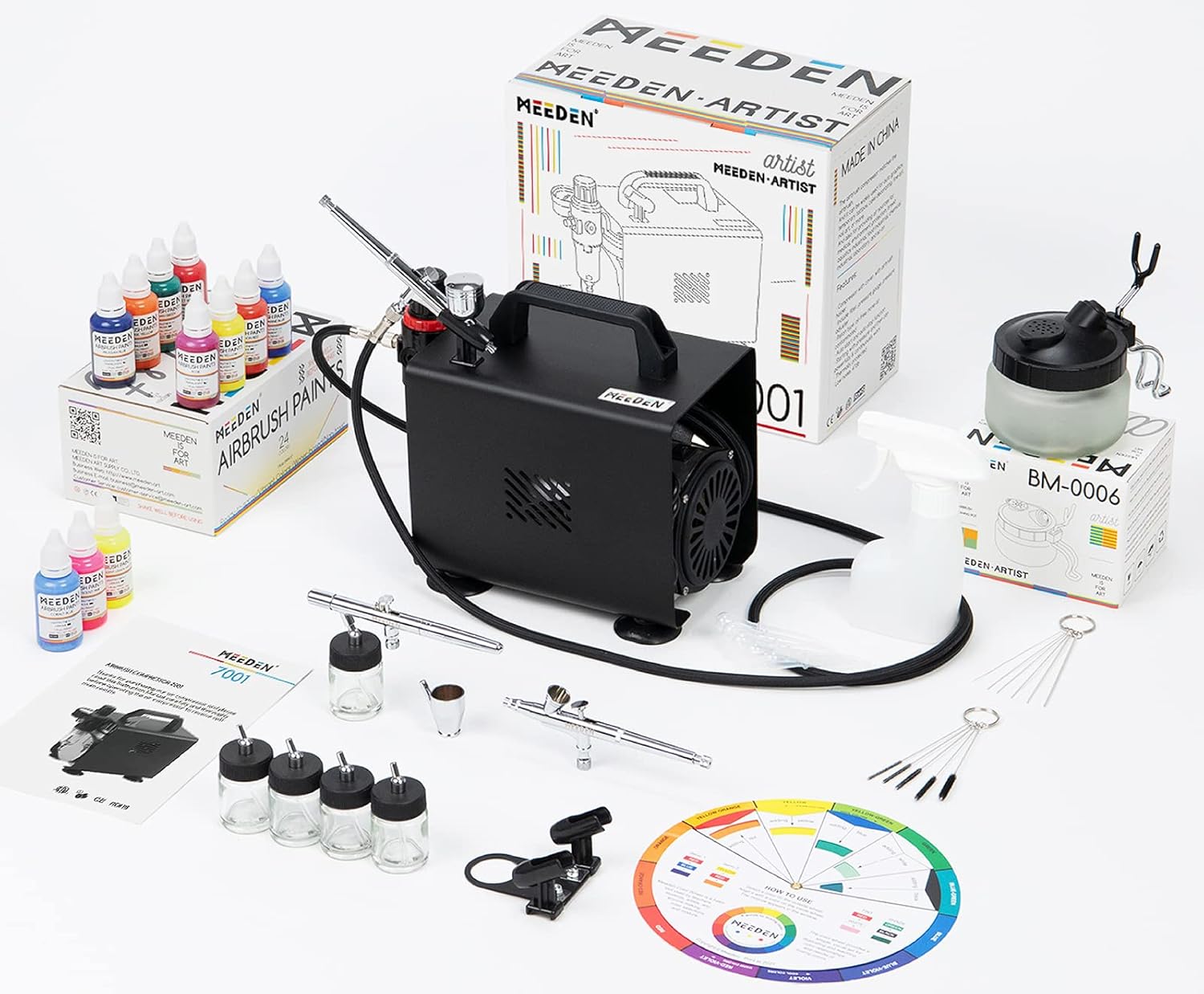 MEEDEN Airbrush Kit with Compressor and 24 Colors of Paint