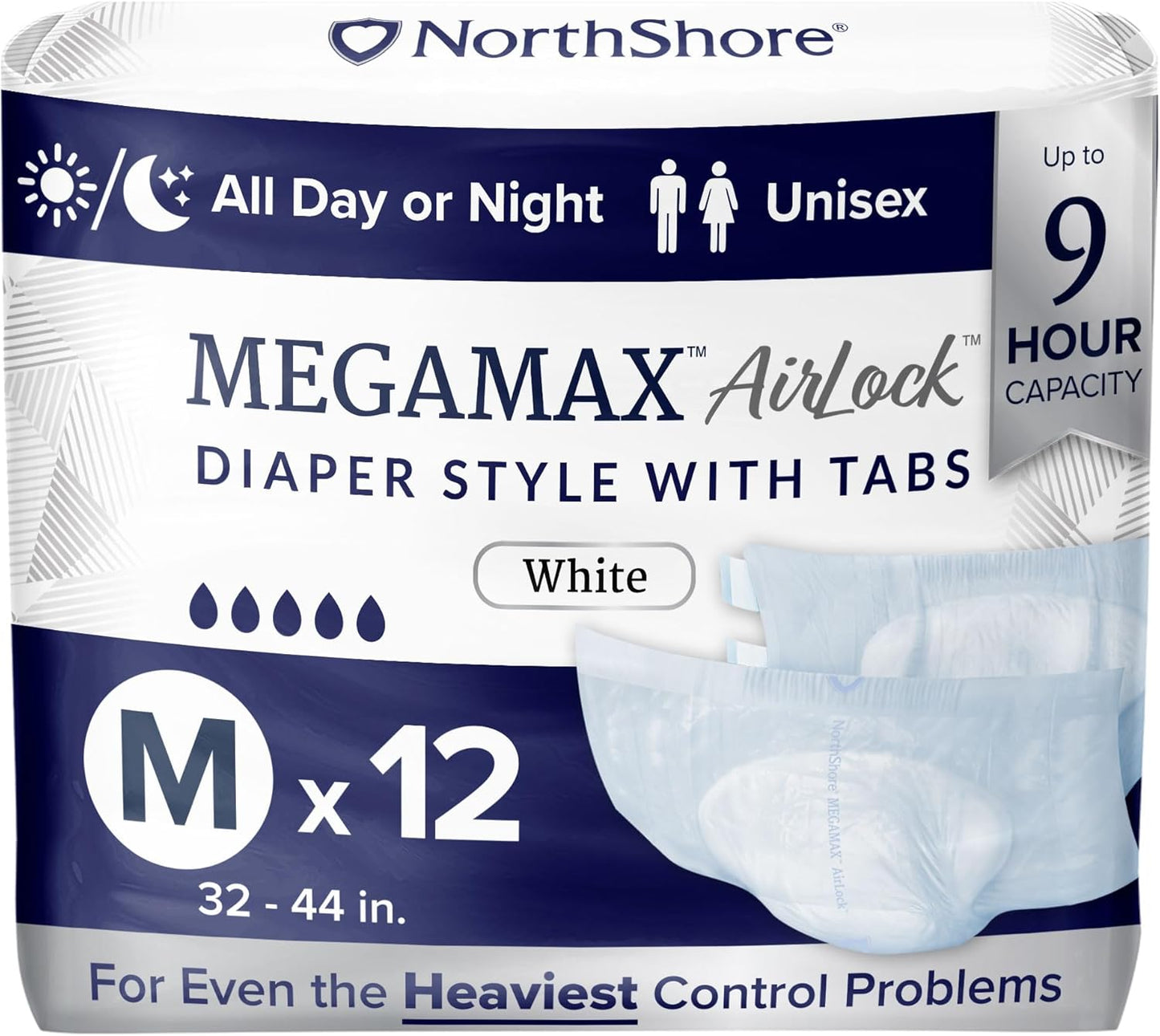 NorthShore MegaMax AirLock Adult Diapers - 9-Hour Breathable Protection