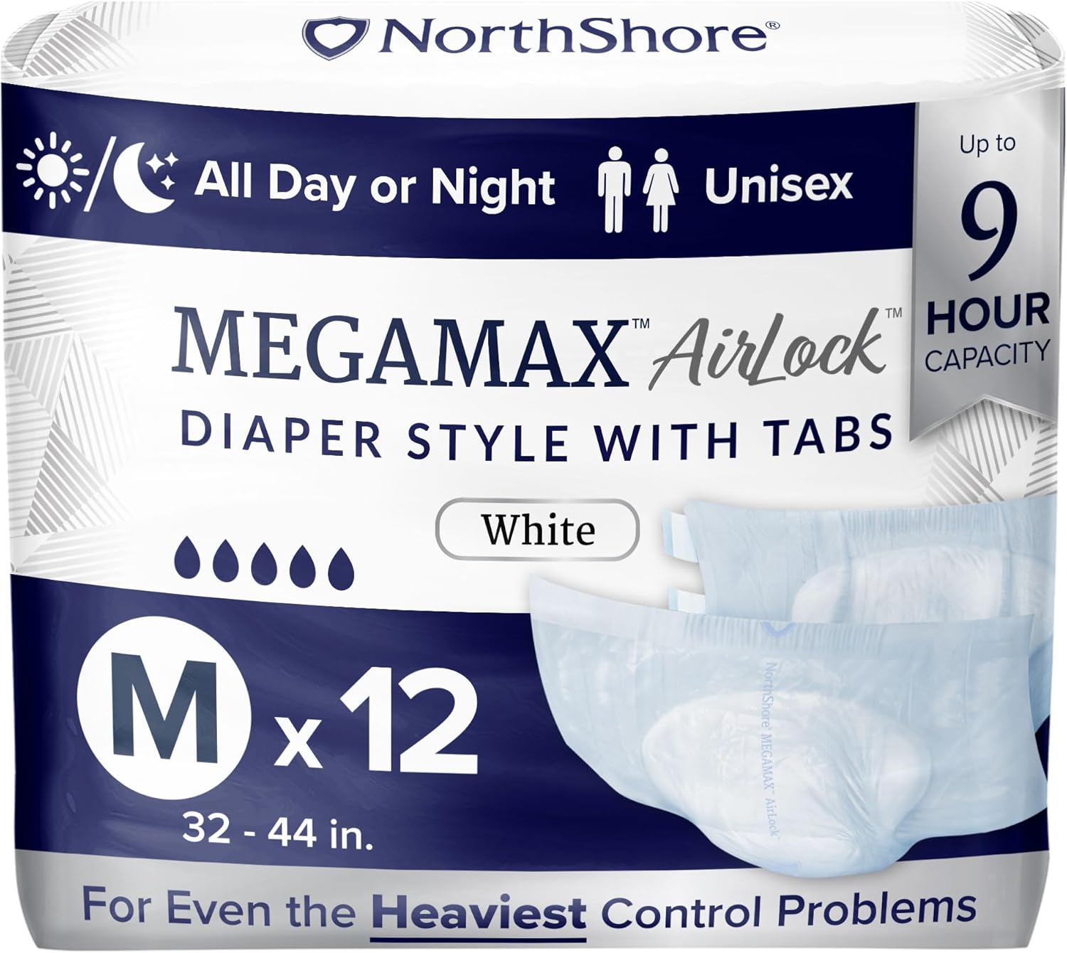 NorthShore MegaMax AirLock Adult Diapers - 9-Hour Breathable Protection