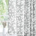 White and Grey Leaf Print Curtains 84in Semi-Sheer Panels - Light