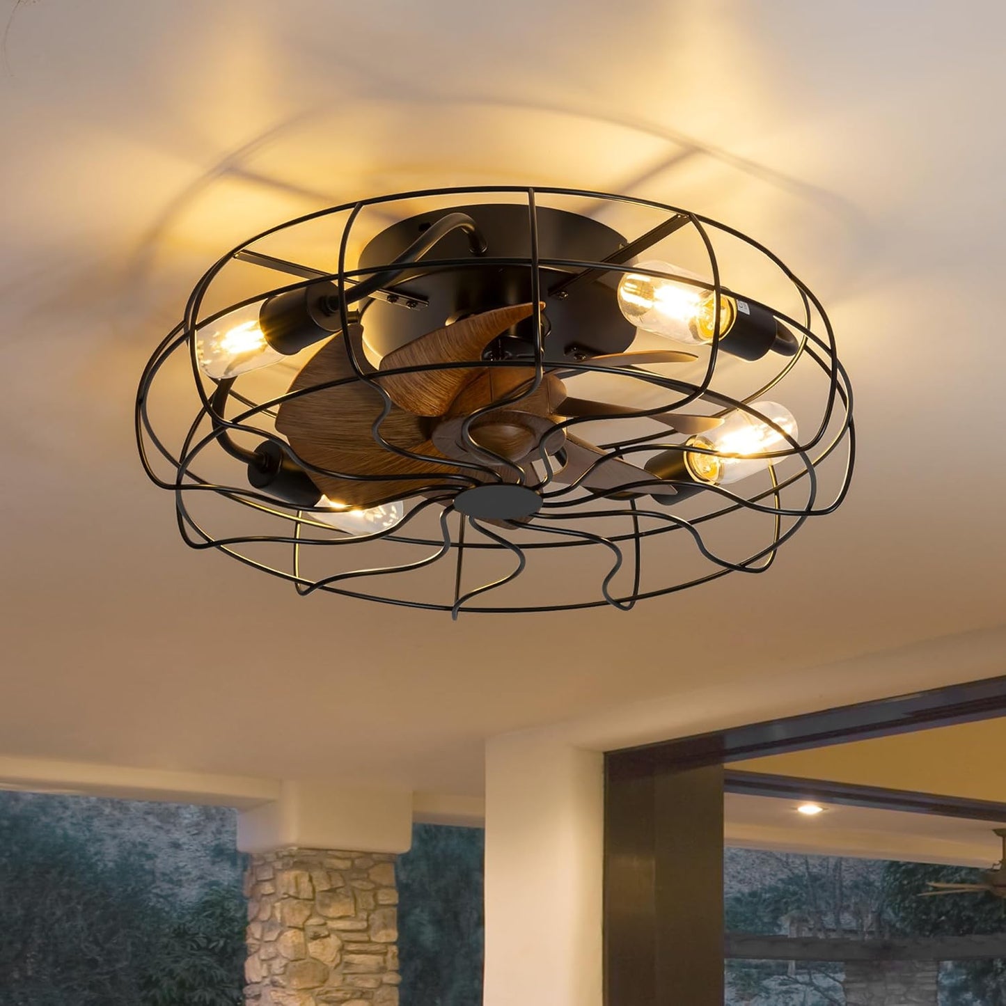 ZYD Caged Ceiling Fan with Light - 19in Retro Industrial Design