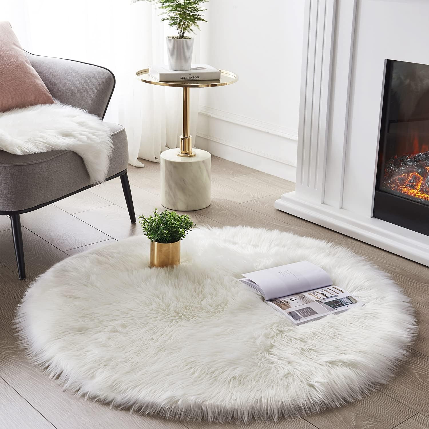 Soft Round Faux Sheepskin Fur Area Rug for Kids Room Decor