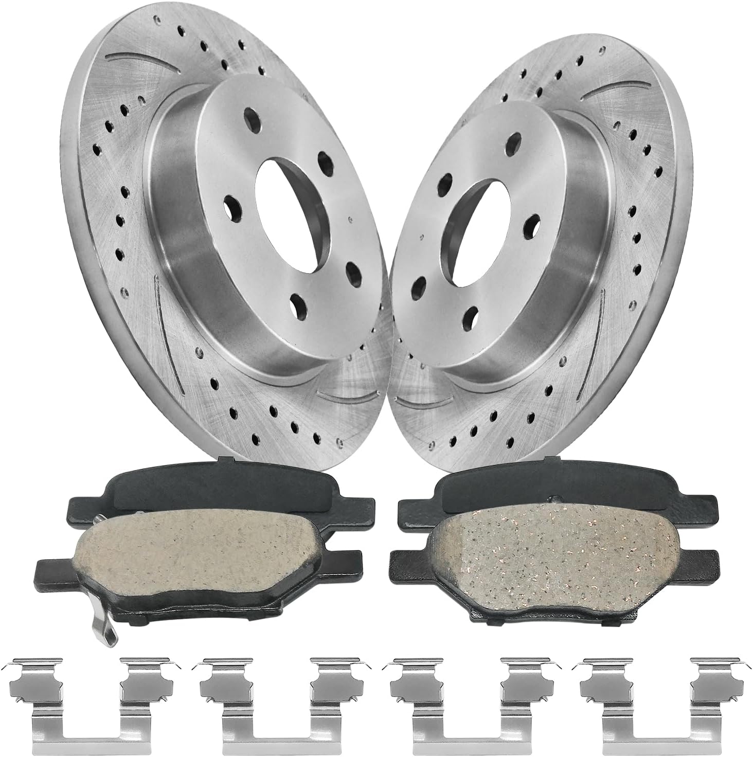 Anpulsero Rear Brake Kit with Drilled Slotted Rotors and Pads