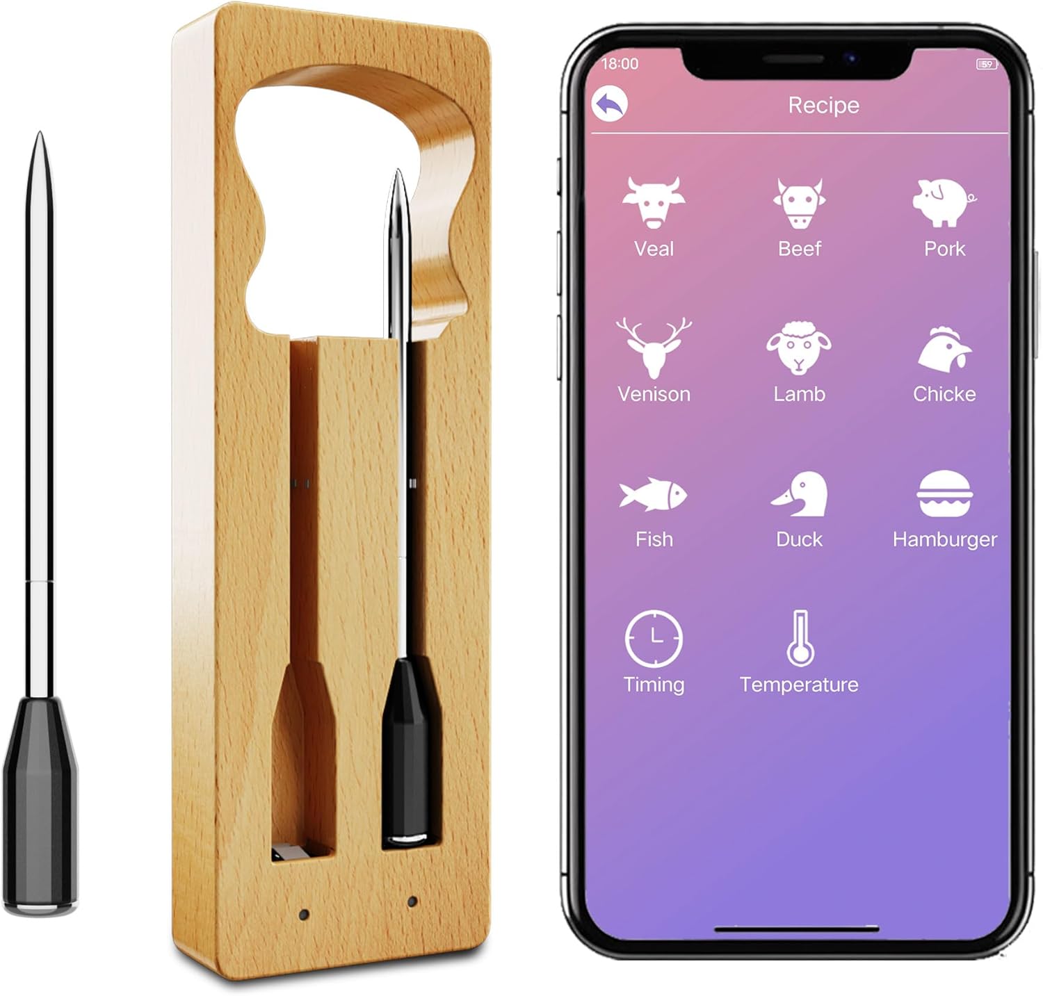 Wireless Smart Meat Thermometer for BBQ with Ultra-Thin Probe