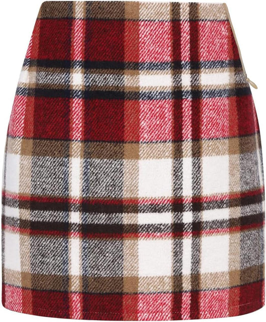 Womens Plaid Skirt 2025 Fall Dress High Waisted Mini Wool