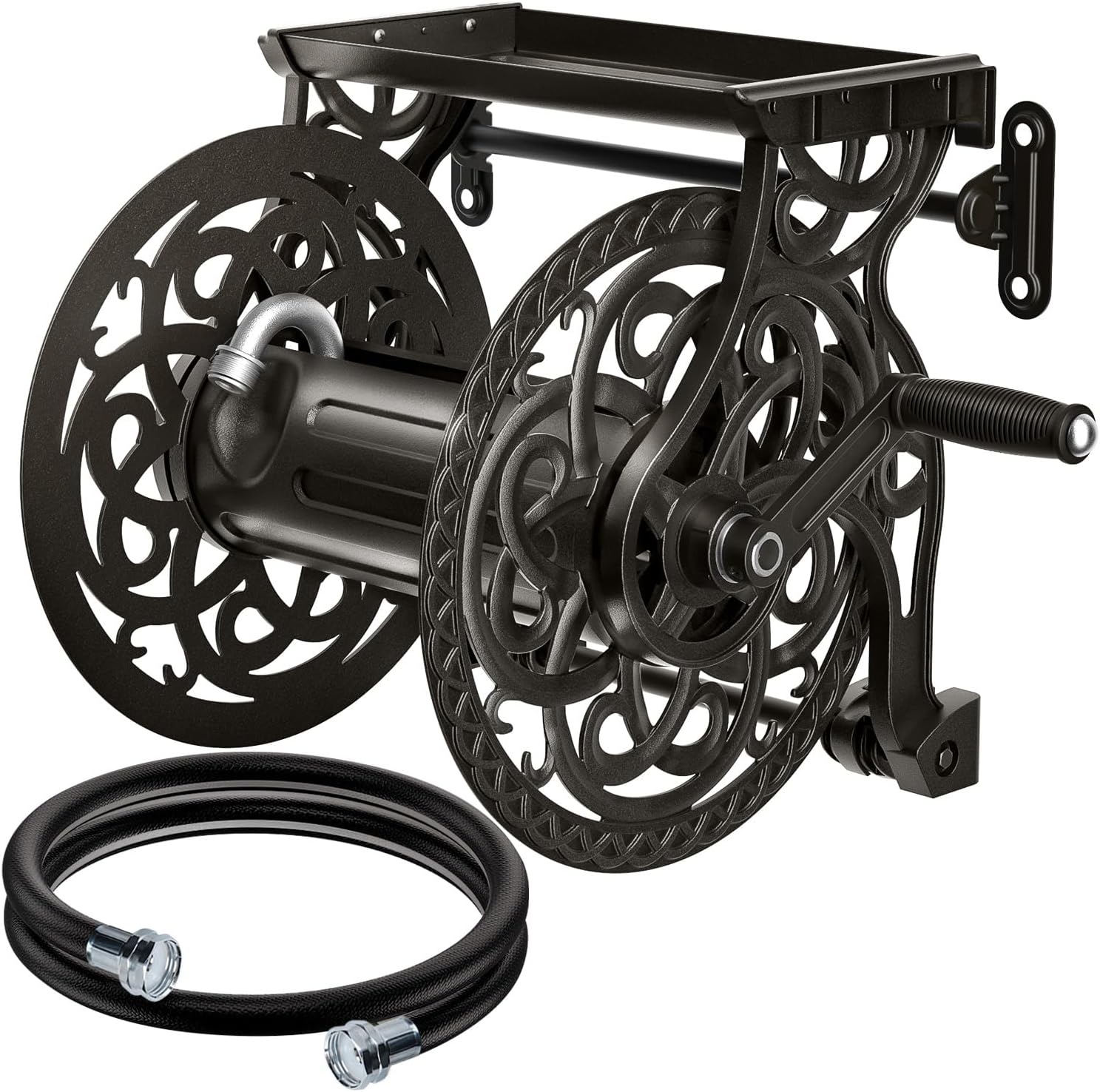 AQUAZILLA Metal Decorative Garden Hose Reel for Outdoors