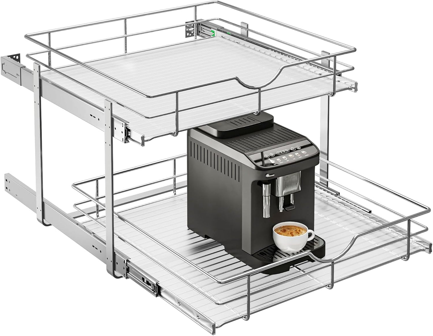 WelFurGeer 2-Tier Stainless Steel Pull Out Organizer for Cabinets